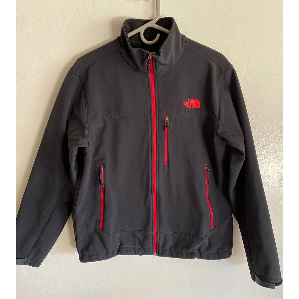 The North Face Mens Softshell Jacket M Black Red Full Zip Outdoors EUC